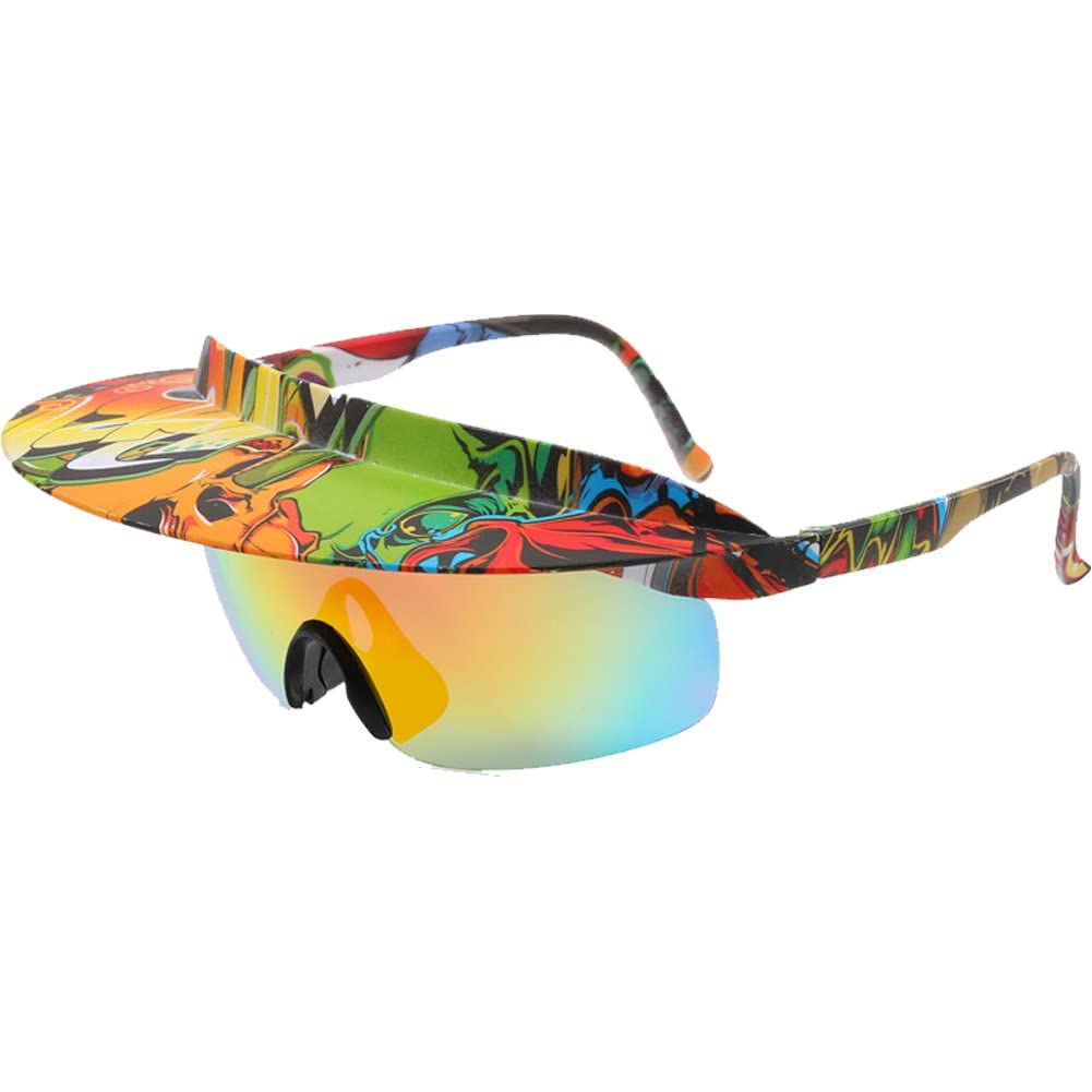 Wudaizhi Cycling Glasses One-piece Visor Sunglasses with Brim Outdoor Oversized Sunglasses Fashion Sport Eyewear for Outdoor