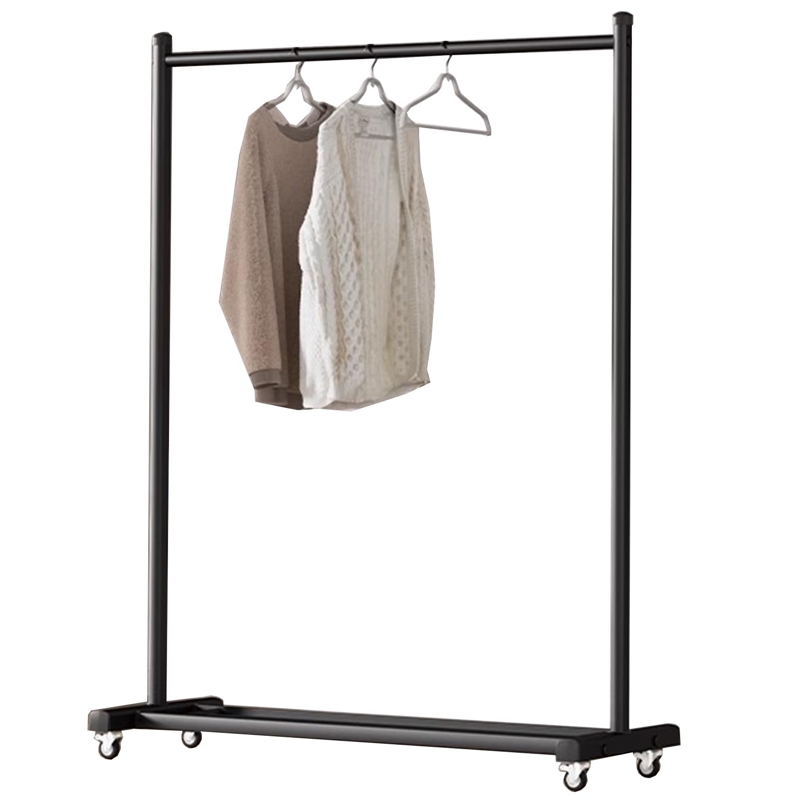 HPTHLY Adjustable Portable Aluminum Clothes Rack With Wheels - 1-Bar Garment Hanger & Shelves For Bedroom & Laundry Space-Saving Black Clothing