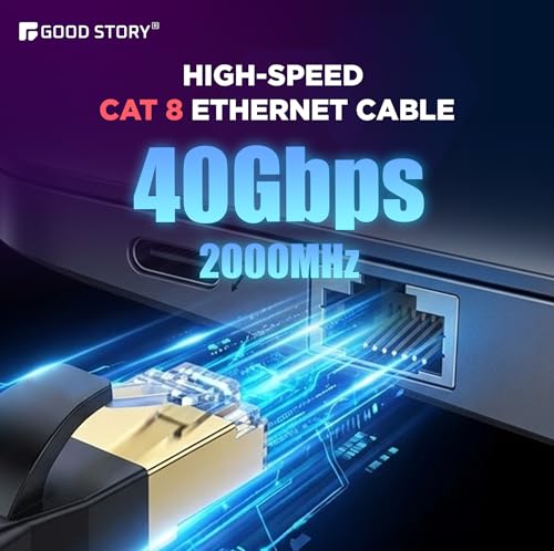 Image of Ethernet Cable 50 ft, Cat 8 Ethernet Cable with 40Gbps 2000Mhz High Speed Ethernet Cable, Shielded Heavy Duty SFTP RJ45 LAN Cable Patch Cord for Modem Router Gaming PC PS4 /5 /6 Xbox (GS50-CAT8-NY)