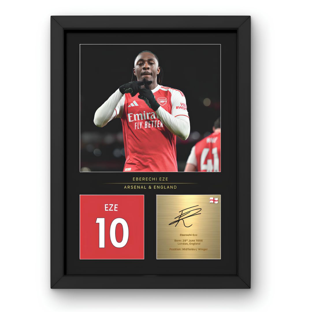 Win Fc Black Eberechi Eze A4 Framed Photo Display - Reproduced Digital Signature - Gift For Arsenal Fans