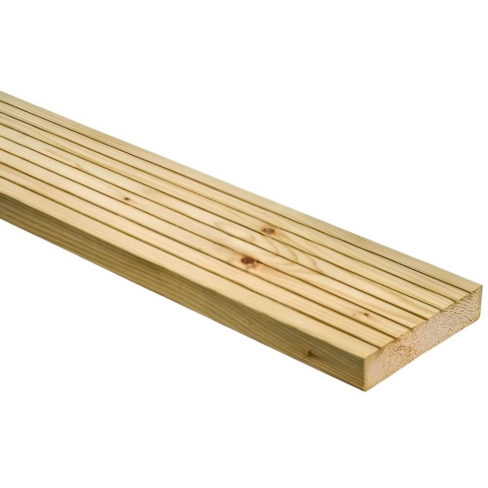 Treated Decking Board 1.8m Softwood – 25mm Thick x 120mm Wide, Pressure Treated Pine, Grooved Timber Decking Plank for Garden, Patio or Outdoor Flooring, FSC Certified, Natural Planed Finish