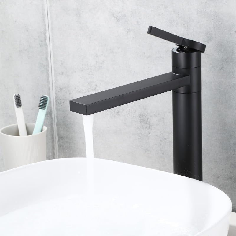 Mischbatterie Waschbecken Bad Einhebelmischer Bad 360° schwenkbarer Wasserhahn Bad Waschtischarmatur Hoch, Schwarz