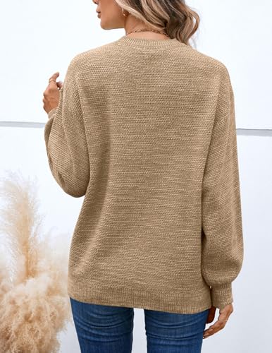 Image of Sucolan Oversized Sweaters for Women Heathered Long Sleeve Crew Neck Pullover Knit Sweater Casual Fall Tops 2024 Fashion
