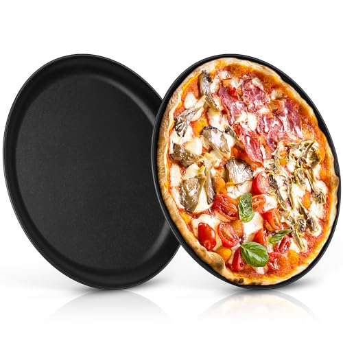 Joyfair Pizzablech, 30cm Edelstahl Rund Pizzaform 2er Set, Pizza Backblech mit Antihaftbeschichtung zum Backen & Servieren, Ungiftig & Gesund, Langlebig & Leicht zu Reinigen - Edelstahlkern