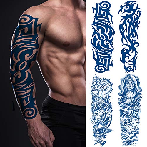 Kotbs 4 Sheets Semi Permanent Full Arm Temporary Tattoos, Juice Lasting Waterproof Temporary Tattoo Sleeve Sticker for Adult Women Girls, Waterproof Realistic Look that Fades Naturally Plant-Based Ink