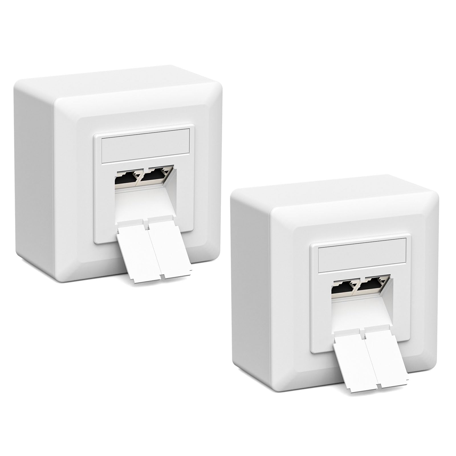 iwillink Enchufe de red Cat7 de 2 puertos – 10 Gigabit apantallado LAN – Enchufe de red – Montaje superficial/empotrado universal – POE+ – Compatible con CAT7 CAT6 CAT6A – Blanco