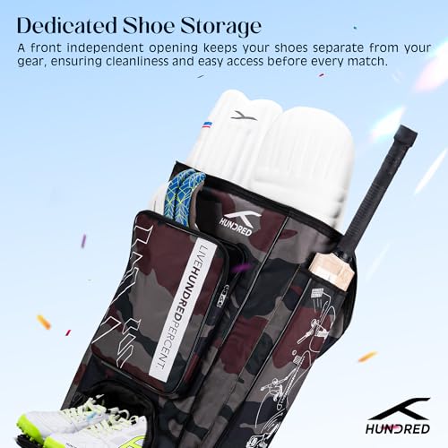 Image of Hundred Polyester Aspire Cricket Kitbag | Spacious & Durable Sports Gear Bag with Multiple Compartments | Shoe Compartment & Sturdy Zippers | Padded Straps(Camo Green)