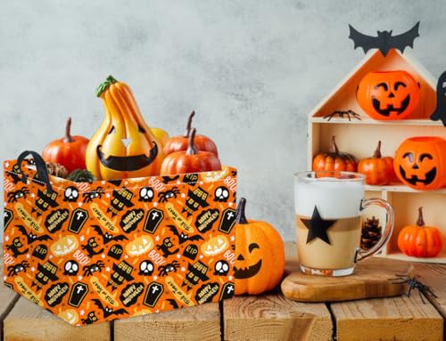 Image of Rectangular Halloween Basket for Boys and Girls Kids Trick or Treat Pumpkin Basket for Halloween Parties Cute Storage Bin Organizer Box Room Decor(Spider Halloween)