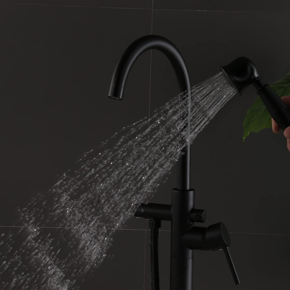 Soporte de pared para bañera y ducha, grifo de baño independiente, grifo de baño, moderno y independiente, ducha de mano con batidora, grifo de baño, grifo de ducha, color negro mate