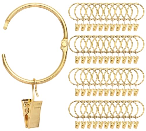 Fivebop 40 Pack Rings Curtain Clips Rustproof Metal Window Drapery Decorative Clips Vintage Heavy Duty Eyelet Curtain Rods Hangers Rings with Hooks, 1.5In Inner Diameter (Gold-Open)