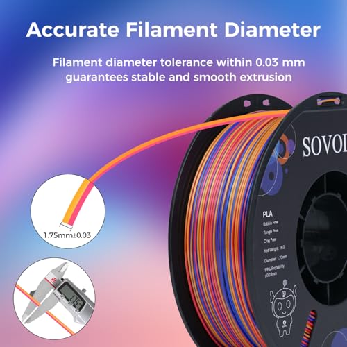 Image of Sovol Silk PLA Filament Rotated Tri Color Co-Extrusion 1.75mm, Fast Change 3D Printer Filament 1kg / 2.2lbs, Red Gold Blue 3 in 1 Coextrusion PLA Material + /-0.03mm