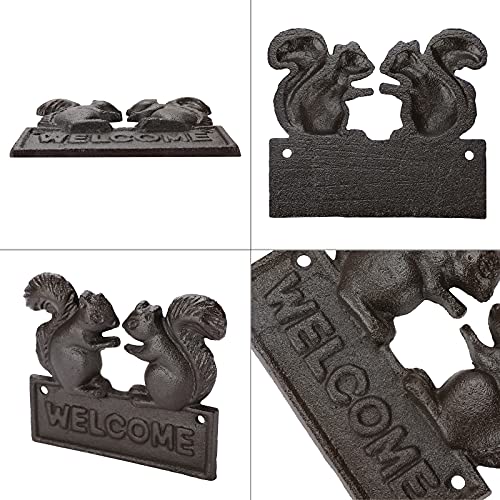 Juxyes Vintage Cast Iron Welcome Plaque Sign Wall Mounted Squirrel Welcome Gate Sign Plate Wall Decor Antique Animal Welcome Plaque For Door Entrance Porch #TOP2
