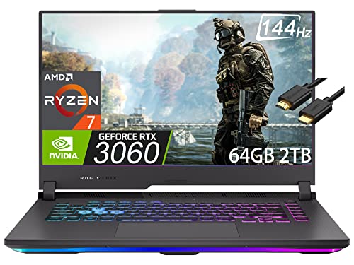 Asus Rog Strix G15 15.6" Fhd 144Hz (Amd 8-Core Ryzen 7 4800H (Beat I7-10750H), 64Gb Ram, 2Tb Pcie Ssd, Geforce Rtx 3060 6Gb) Rgb Backlit Keyboard Gaming Laptop, Type-C, Wifi 6, Ist Cable, Win 11 Home #TOP19