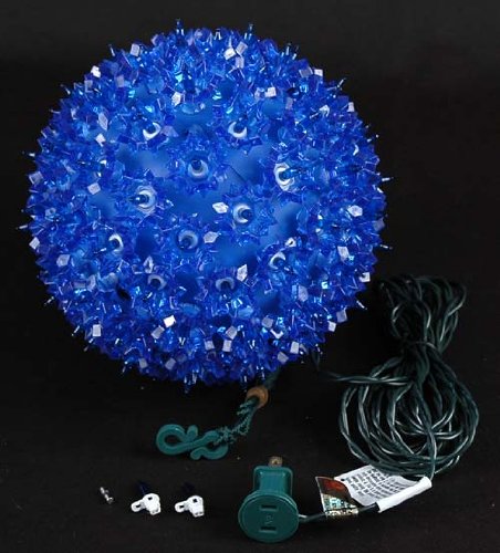 Novelty Lights 7.5in 100 Light Starlight Sphere, Blue, Large Ornament Ball Light, 5ft Hanging Cord with S Hook, 12ft Power Cord with Stackable Plug, Commercial Grade