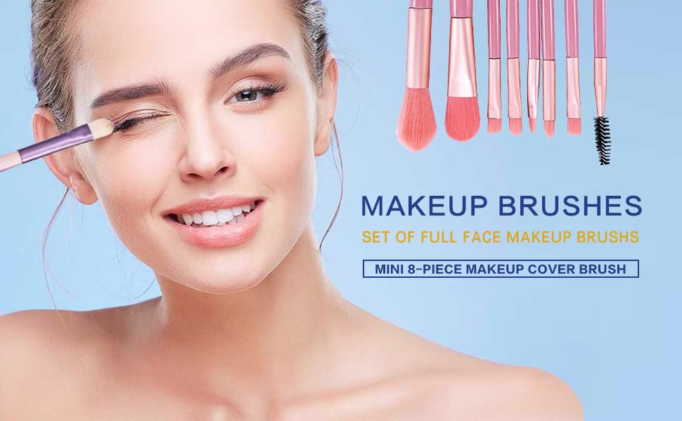 Miniatura 4 de Juego de 8 brochas de maquillaje para estudiantes principiantes, base sintética portátil, correctores de polvo, sombras de ojos, rubor, brochas de