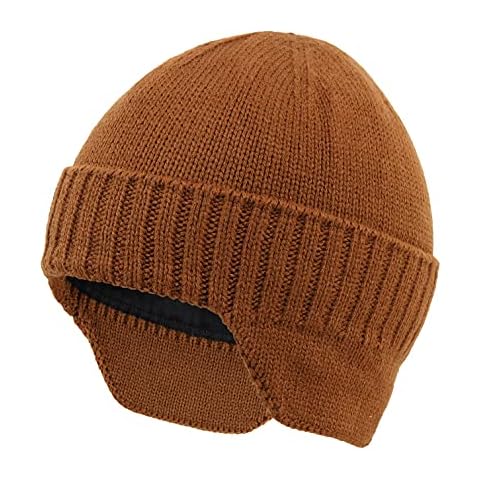 Home Prefer Mens Winter Hat Knit Earflap Hat Stocking Caps with Ears Warm Hat, Brown, L Cover