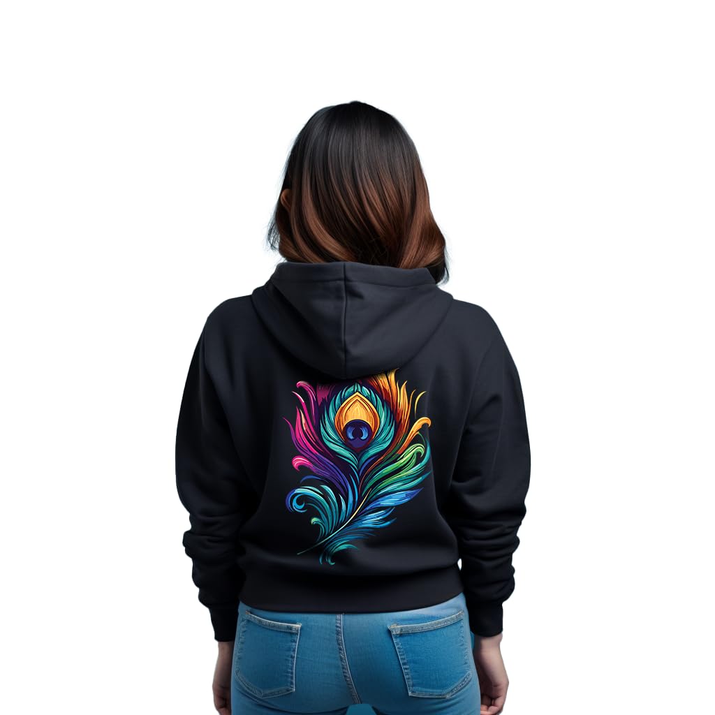 prabhu bhakti Prabhubhakti Women's Peacock Feather Printed Black Hoodie | Pullover Full Sleeve Hoodies Full for Women & Girls-picture-17