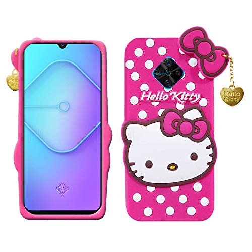 Image of Unirock Hello Kitty Back Case Cover for Vivo S1 Pro| 3D Cute Hello Kitty Case |Soft Silicone Rubber Back Cover with Pendant Kitty Cover for Vivo S1 Pro