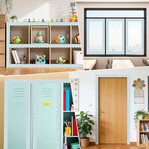 Image of BeYumi Pencil Bow Border Trim - 65ft Back to School Blue Pencil Bow Scalloped Rolled Border Trim Pencils Bowknot Coquette Bulletin Board Set School Classroom Office Chalkboard Party Holiday Wall Decor