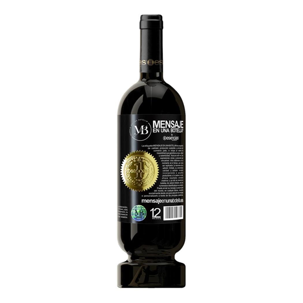 «La vida está hecha para buenos amigos y grandes vinos» Mensaje en una Botella. Vino Tinto Reserva 12 Meses MBS Martín Berasategui System + Gift Box. Etiqueta Negra PERSONALIZABLE