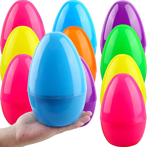 Cotiny 12 Pack 8 Inch Jumbo Easter Eggs Fillable Giant Colorful Plastic Easter Eggs Large Surprise Egg for Kids Adults Easter Hunt Party Favors Toys 6 Color