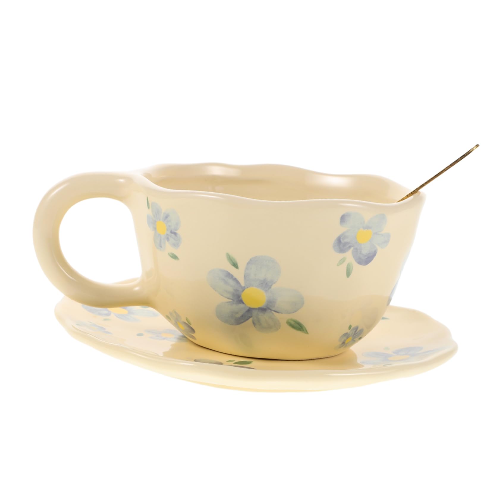 1set Tasse à Café Créative en Porcelaine Fine avec Soucoupe et Cuillère Design Unique et Facile D'entretien pour Bureau Cuisine