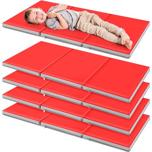 Image of Wesiti 5 Pcs Kids Nap Mats for Preschool Daycare Bulk, Red, Gray | 1.37 inch Thick 3 Section Sleeping Mats for Toddler, Waterproof, Kindergarten Classroom Back to School Supplies, 47 inchL x 24 inch W