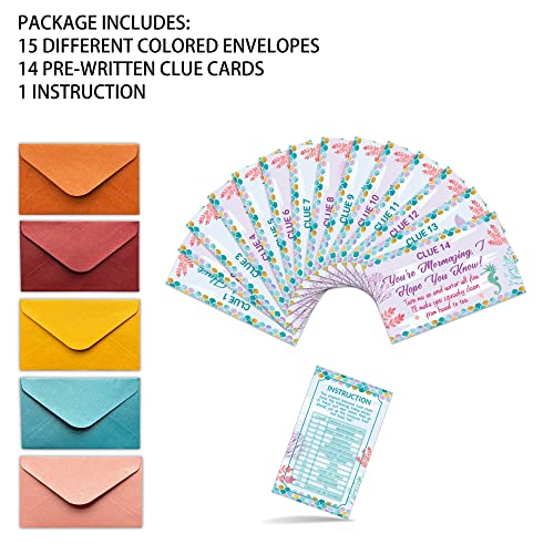 Tarjetas de pistas para caza del tesoro de sirenas, juego de cartas para búsqueda del tesoro (15 tarjetas con sobres), suministros temáticos de fiesta bajo el mar para niños y adultos, decoración para cumpleaños miniatura 2