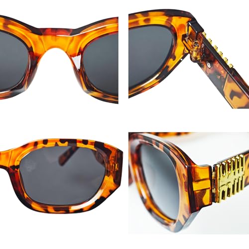 Trendy Retro Rectangle Sunglasses for Women Men UV400 Protection Golden Fence Thick Frame Sun Glasses SG55864