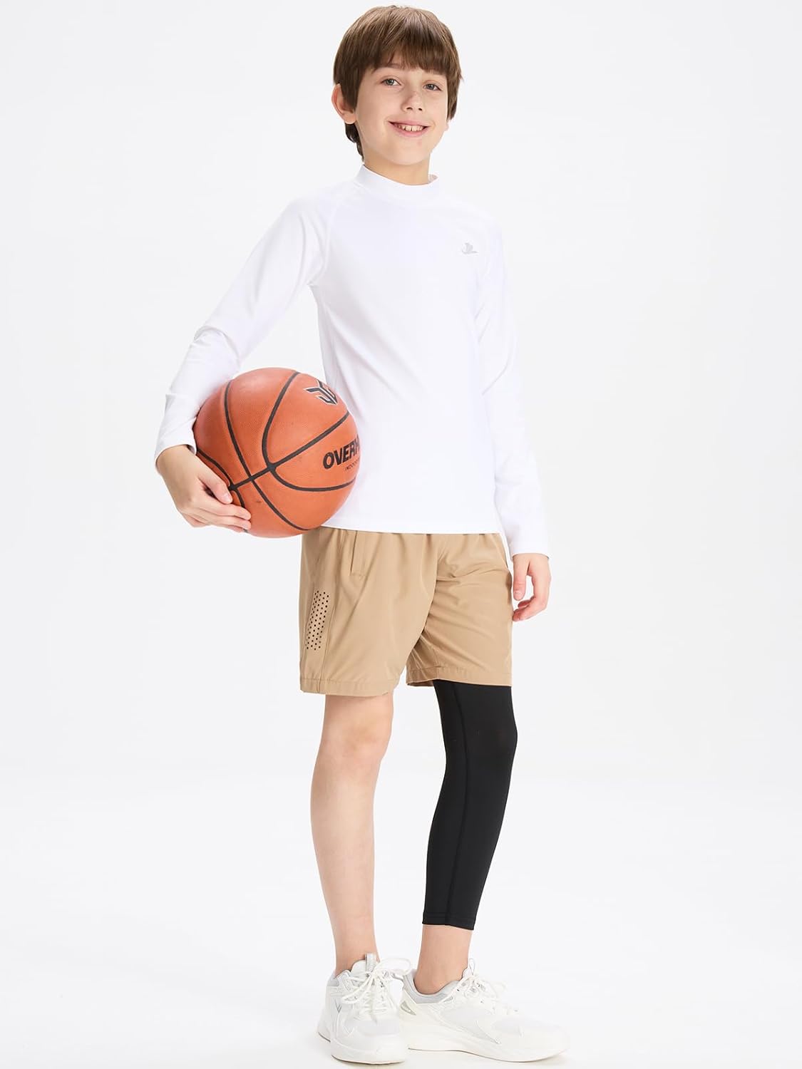 DEVOROPA Youth Boys One Leg Compression Pants for Basketball 3/4 Leggings Sports Tights Kids Athletic Soccer Base Layer