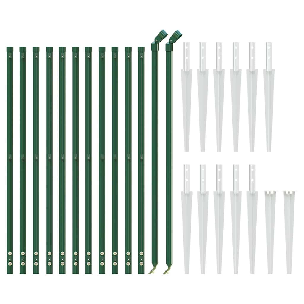 Valla de malla de alambre galvanizado con revestimiento de PVC y casquillos de suelo en verde 0,8 x 25 m para jardín y parcela