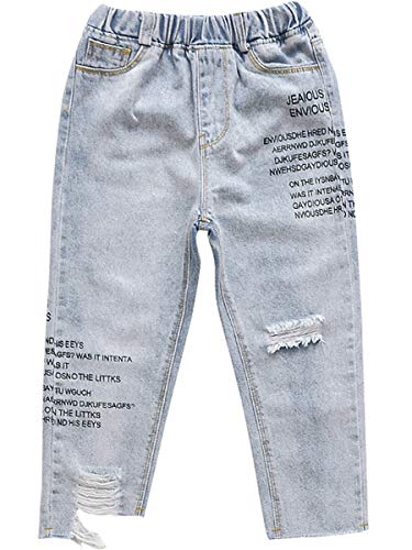 Big Girls Kids Child Distressed Ripped Hole Teens Jean Sport Casual Letter Print Denim Pants