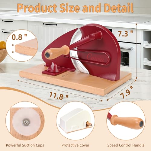 Image of CAWIU Upgraded Manual Bread Slicer for Homemade Sourdough Round with Cover | Adjustable Thickness Sourdough Bread Slicer, Bread Cutter with Hand Crank, Slicing Guide, Scale Line for Even Slices, Red