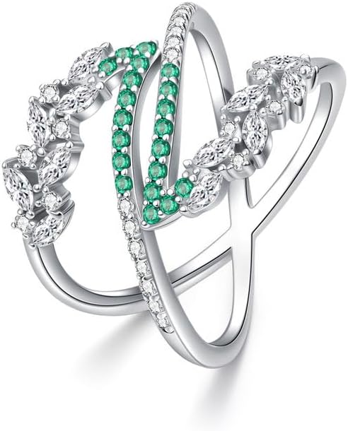 925 Silver Flower Green opal Twist Ring for Women