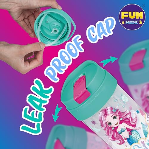 Image of 17oz Mermaid Kids Water Bottle, Total My Style Toddler Spout Cover and Carry Handle Design Lid Leak Proof BPA free Cup for Girls Ages 3+ Dishwasher Safe for Sports School Travel with Silicon Straw
