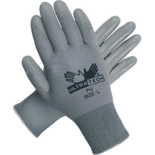 Coated Gloves, L, Gray, Polyurethane, PR