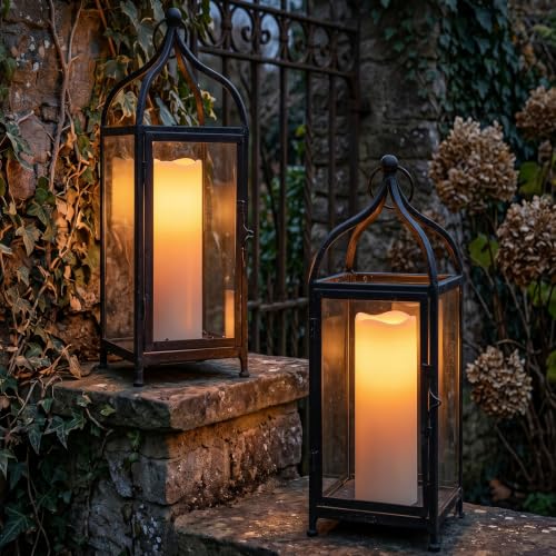 Image of GenSwin Outdoor Flameless Candles Battery Operated Waterproof Remote | IP65, White, Flickering LED Candles, Large Pillar Candles Lantern Porch Patio Garden Decor, 4 inch x 14 inch, 2 /4 /6 /8 Timer, 2 Pack