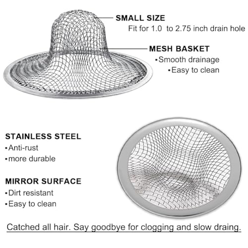 Image of Seatery 2.75 inch Top / 1.0 inch Basket Bathtub Drain Strainers, Bathroom Sink Strainers, Shower Drain Hair Catcher, Drain Strainer for Laundry, Mop Pool, Utility, Slop, RV Sink, Stainless Steel, Pack-6