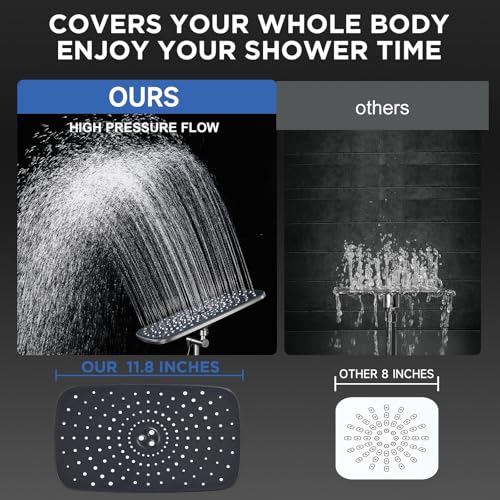 Image of Veken 11.8 inch Rain Shower Head with Handheld, High Pressure Handheld Shower with Multi Spray Modes, Rainfall Combo with 15 inch Metal Extension Arm, Detachable Dual Shower, Bathroom Decor, Gunmetal Gray
