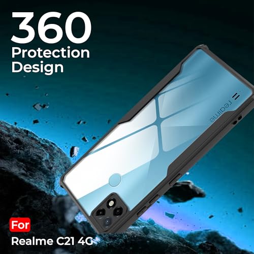 Image of A rtistque Clear Hard Transparent Acrylic Armor Back Cover Case for Realme C21 | Shockproof TPU Edge Protection | Slim Protective Design | Realme C21 Back Cover - Black