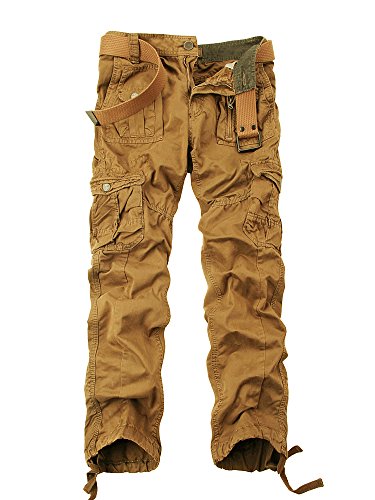 Mesinsefra Men's Casual Cargo Pants Military Army Tactical Combat Work Trousers with 8 Pockets Soil Yellow 36