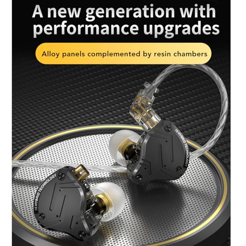 Yunir Auriculares con Monitor con Cable, Auriculares Ergonómicos de Alta Fidelidad ZS10 Pro X con Cable Desmontable, Conector de 2 Pines de 0,75 Mm, Controlador Híbrido Dinámico,