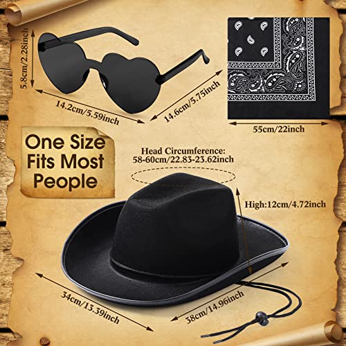 Image of Coume 6 Sets Cowboy Hat with Heart Sunglasses and Paisley Bandanas Western Cowgirl Hat for Cosplay Costume Adults(Pink,Black)
