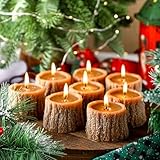 Conelist 8 Pc Christmas Scented Soy Candles - Brown & Tealight - 2.53 Inch Rustic Bark Xmas Tree Stump Candles for Home Decoration