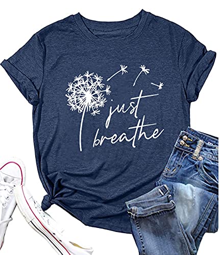 Just Breathe Dandelion T-Shirt for Women Dandelion Graphic Tees Short Sleeve Christian Shirts Tops4