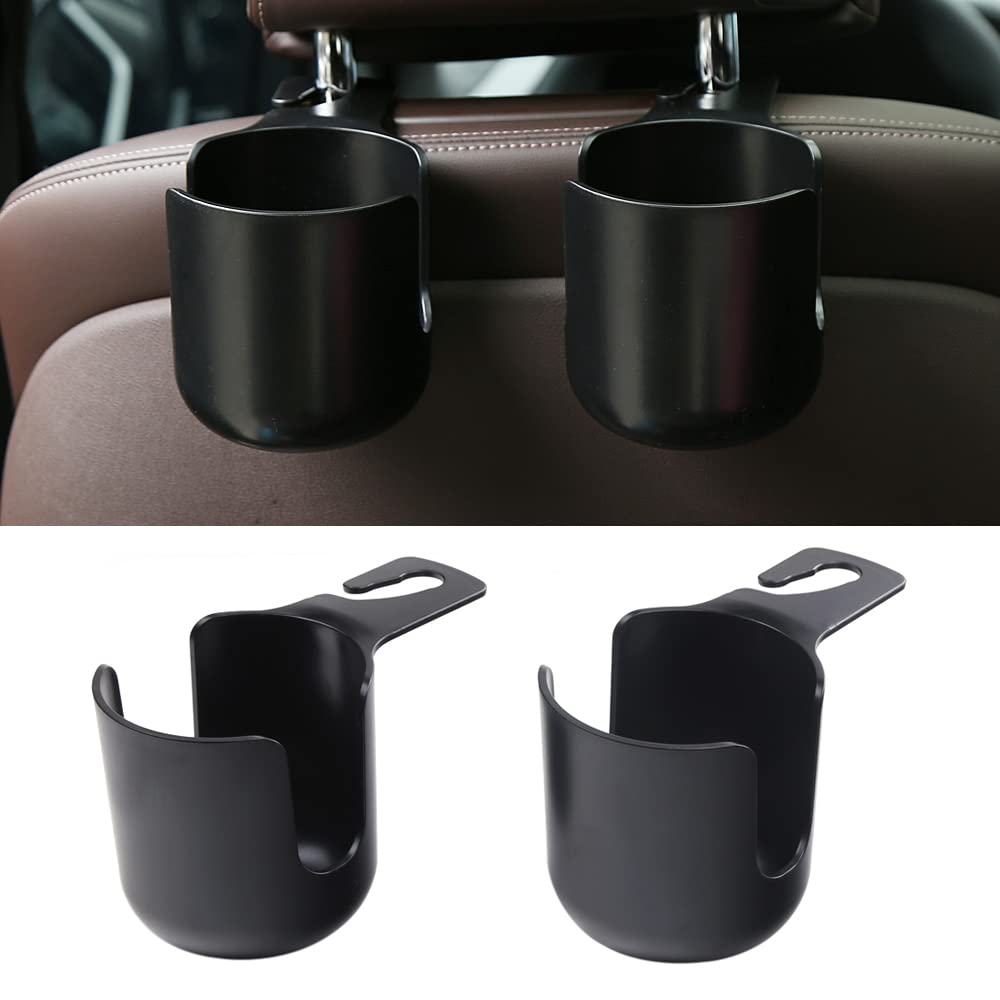 Movecup Car Seat Headrest Hook Organizer with Cup Holder - Universal Vehicle Storage Hanger for Handbags, Groceries, Backseat Organizer, Car Accessories Fit All Cars(Black)