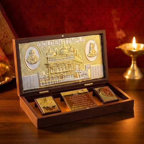 Image of Swarn Mandir Sri Amritsar Pocket Temple | Sikh Gifting for Weddings & Housewarming Ceremonies for Family, Friends & Home Decor I Golden Temple Photo Frame Prayer Box - (8.4x4.5Inch)