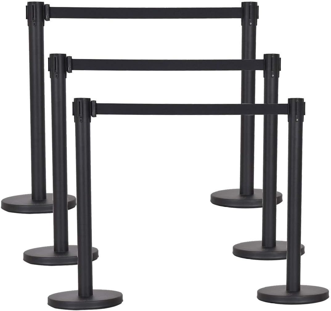 Goplus 6Pcs Stanchion Set W/ 6.5Feet Retractable Belt Posts Queue Pole Crowd Control Barrier (Black)