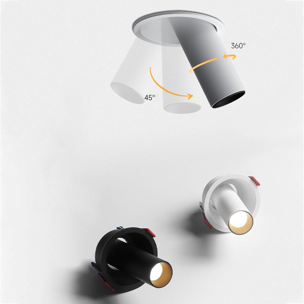 Reflektor LED z długą rurą, oślepiające reflektory do zabudowy 9 W wpuszczane lampy sufitowe reflektory kuchenne do wnętrz obrotowe cięcie kątowe 75 mm (ciepłe światło) 3000 K (kolor: biały