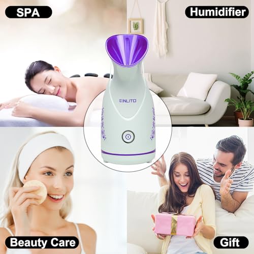 Image of Nano Ionic Facial Steamer KINLITO Facial Steamer with Warm Mist Portable Face Humidifier for Deep Cleaning Unclog Pores with Blackhead Remover, Aromatherapy Kit for Personal Home SPA (Purple)
